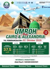 Paket Umrah Plus Cairo ,  Plus Alexandria, Umrah 13 hari ,Umrah Awal Musim 1447H,  Umrah 13 hari , Btt Ast,  Keberangkatan  02 Oktober  2025 Varian :